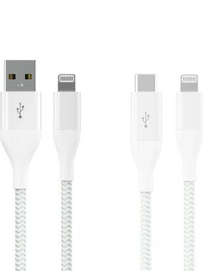 Auto Drive MFI Certified Lightning to USB-C & USB-A (2 Pack), 6ft Cables